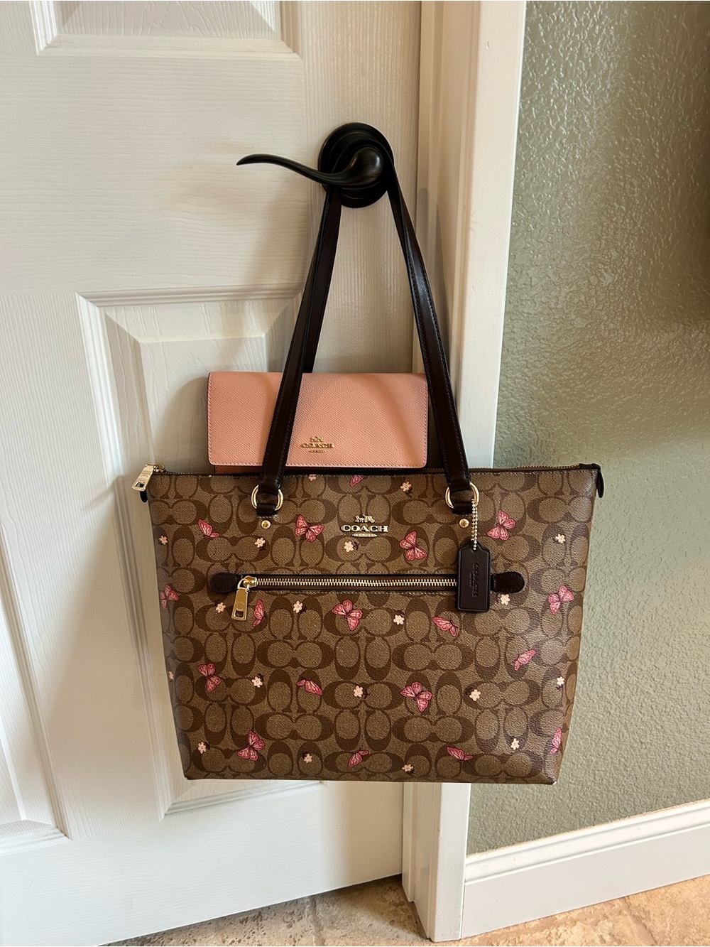 Coach Signature Print Tote with Butterfly Accents AND Coordinating Wallet!